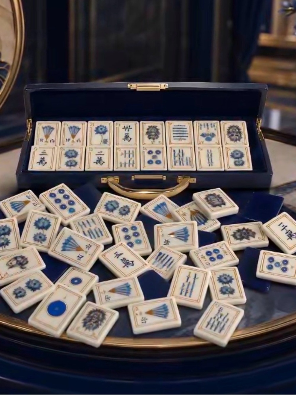 NEW! Layered acrylic American Mahjong Tiles Set 160 Tiles Blue tortoise  gold